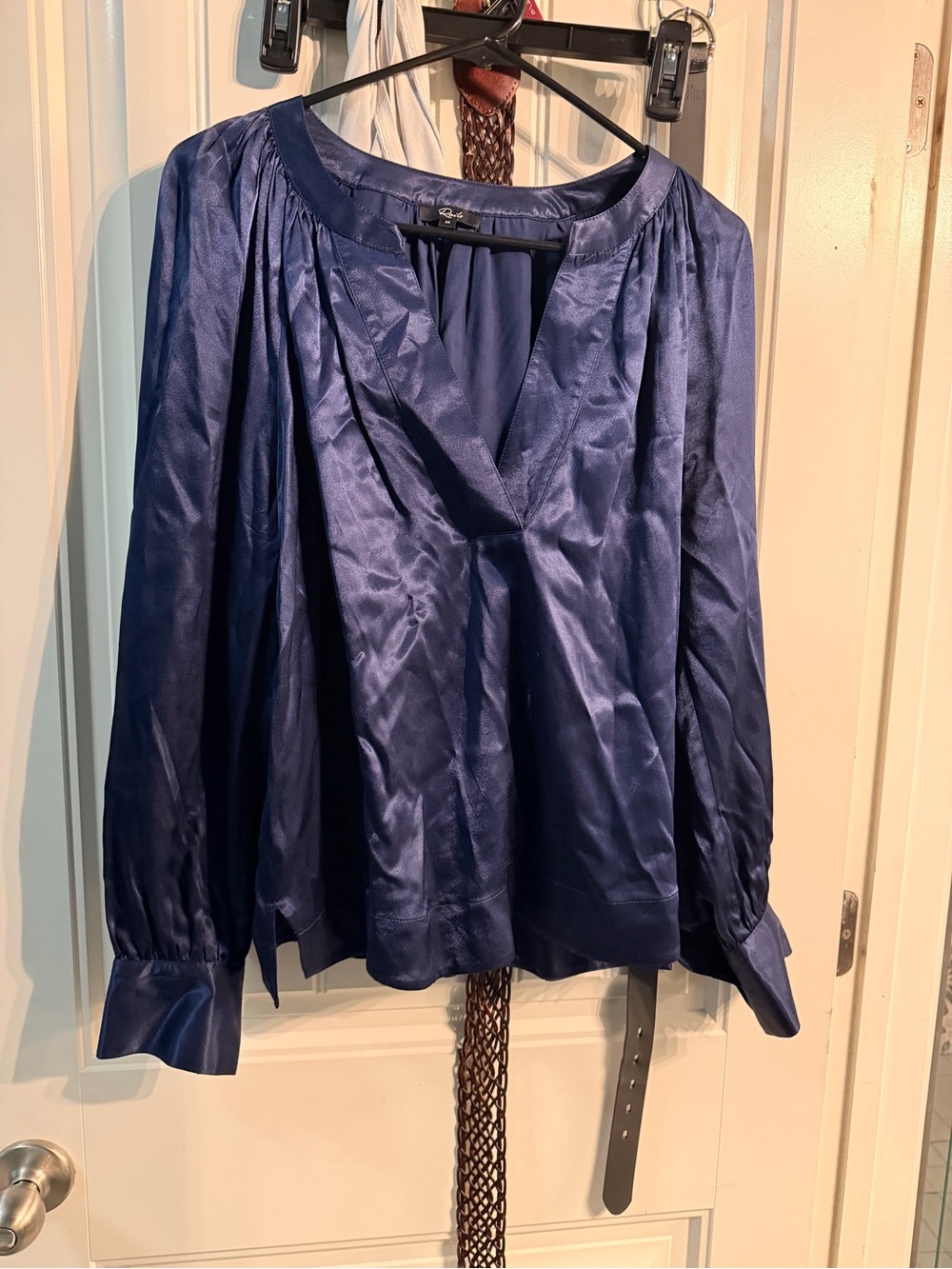 Rails Deep Navy Satin V-Neck Blouse